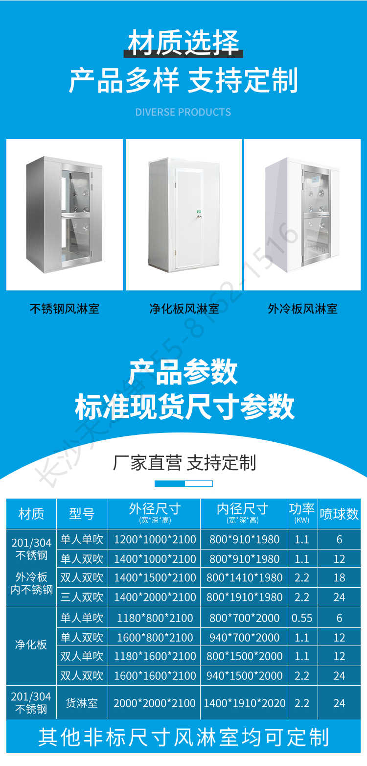 長沙天之凈潔凈車間外冷板風(fēng)淋室-規(guī)格尺寸